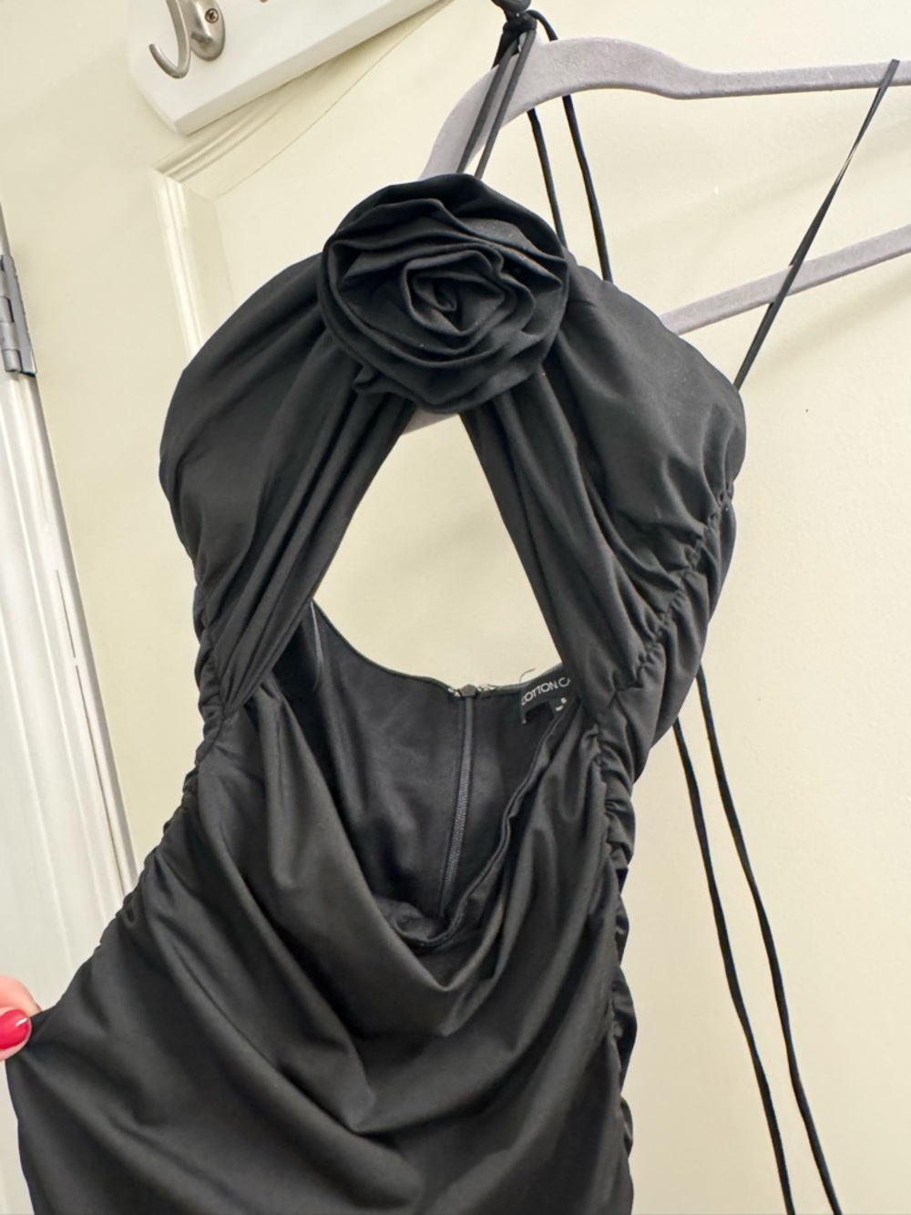 Cotton Candy Black Mini Dress with Rose Detail